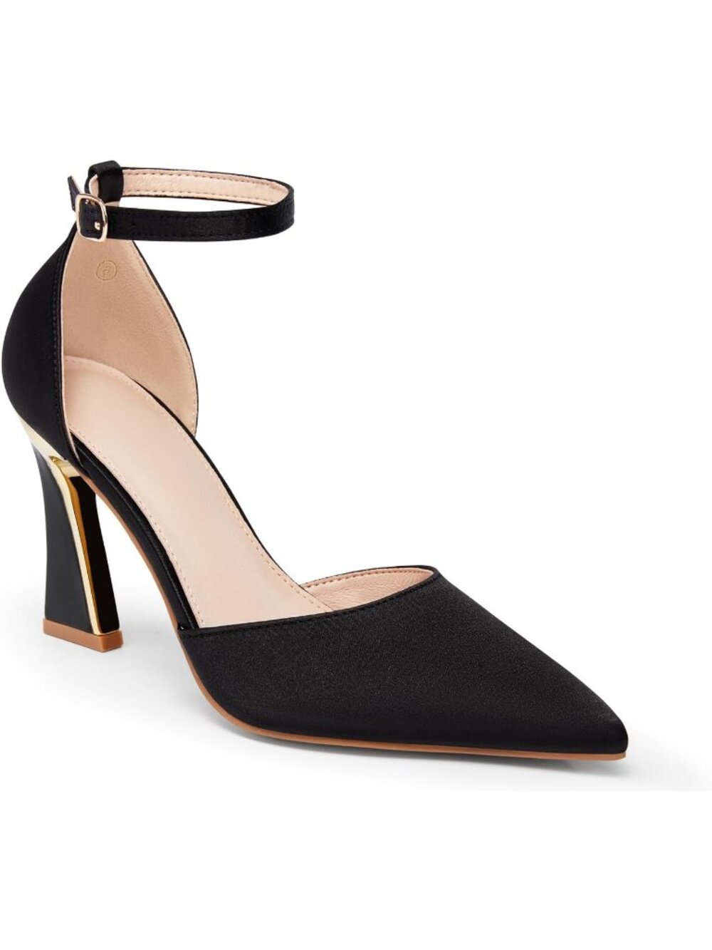 Women's BlackS Pumps Point Closed Toe High Heels Ankle Buckle Strap Heel Sandals
